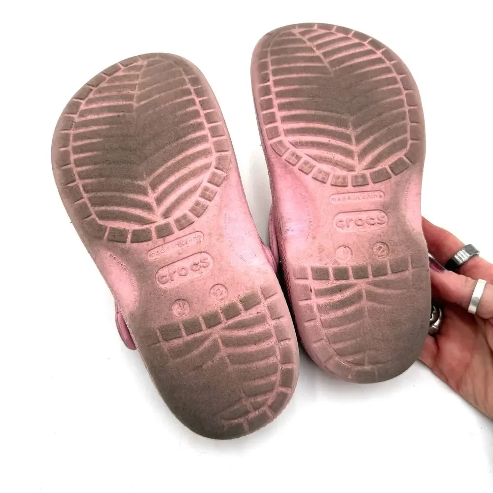 Crocs Youth Kids Pink Classic Glitter Clogs Sandals Size 2